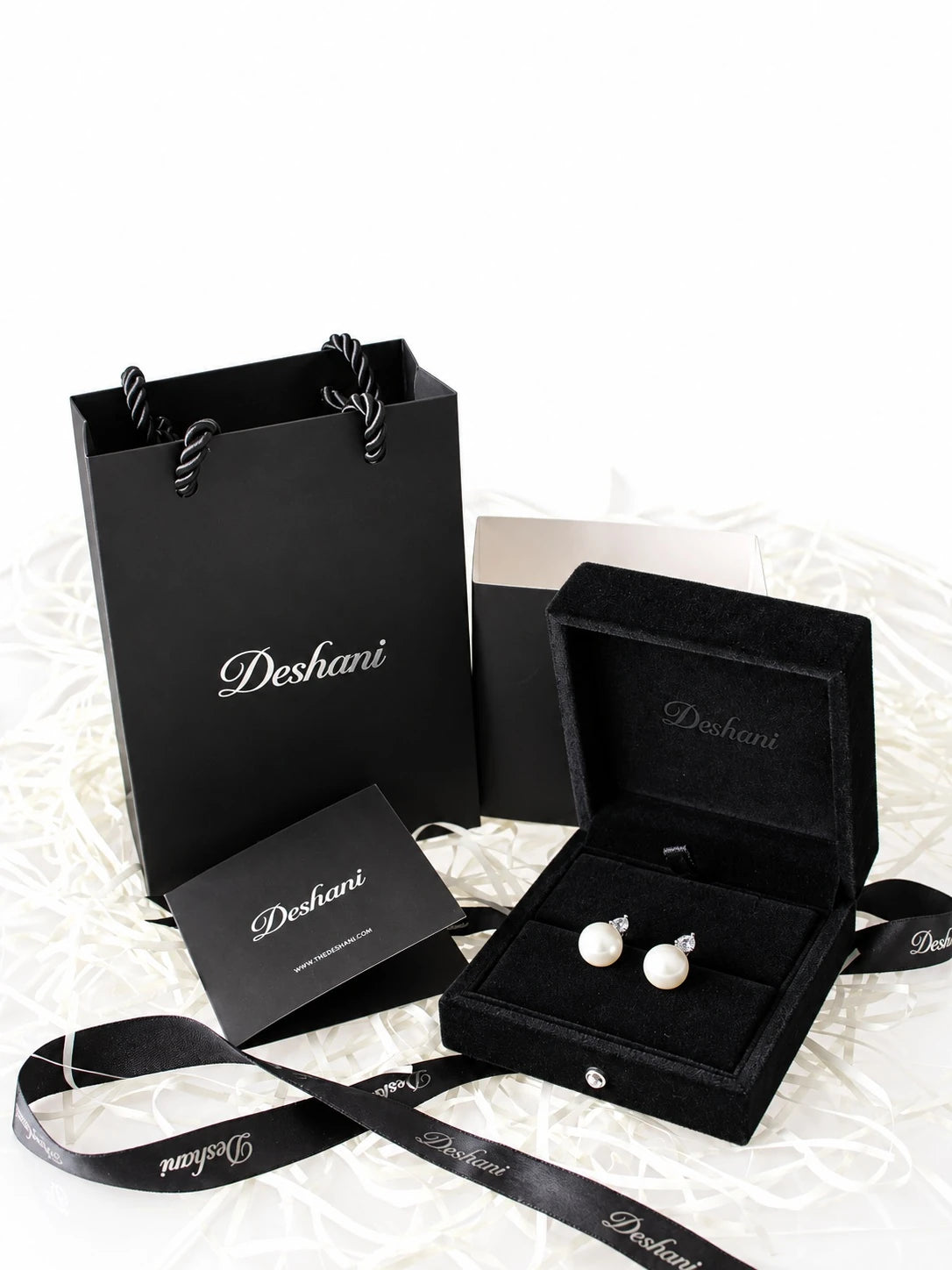 Gold Pearl Pear Accent Studs in Deshani gift-ready packaging