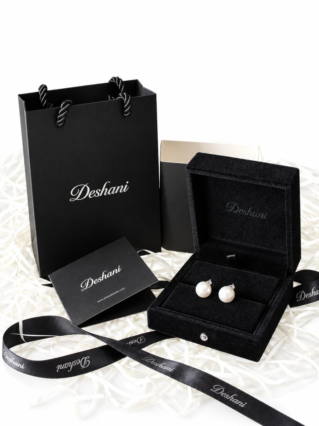 Gold Pearl Teardrop Studs in Deshani gift-ready packaging