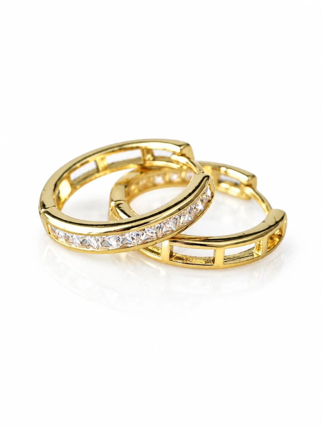 Gold Baguette Channel Hoops on a white background