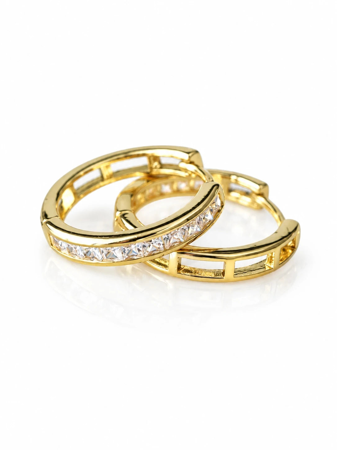 Gold Baguette Channel Hoops on a white background