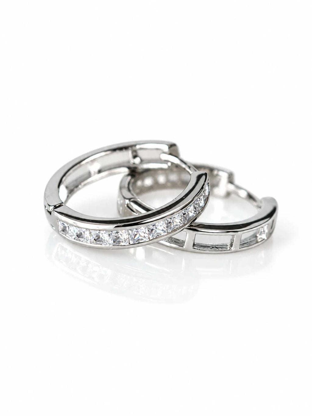 Silver Baguette Channel Hoops on a white background