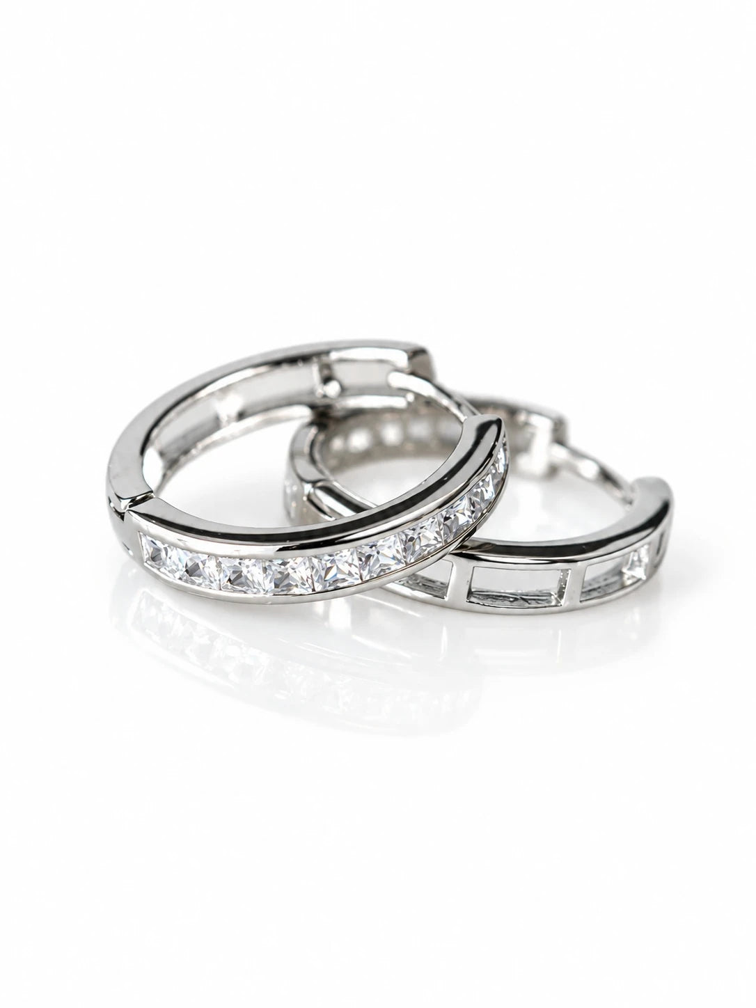 Silver Baguette Channel Hoops on a white background