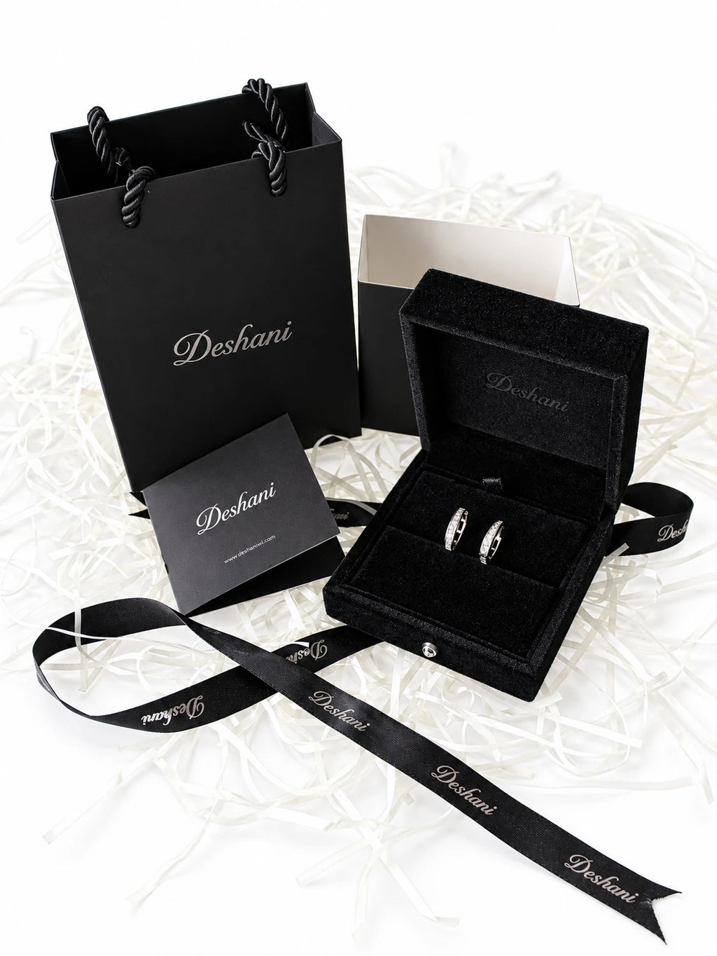 Silver Baguette Channel Hoops in Deshani gift-ready packaging