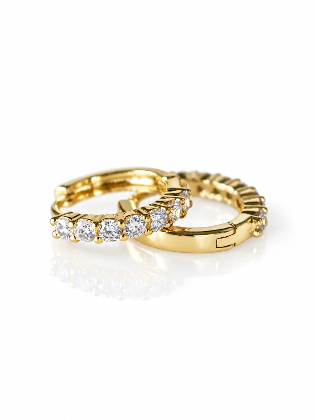 Gold Round Prong Hoops on a white background
