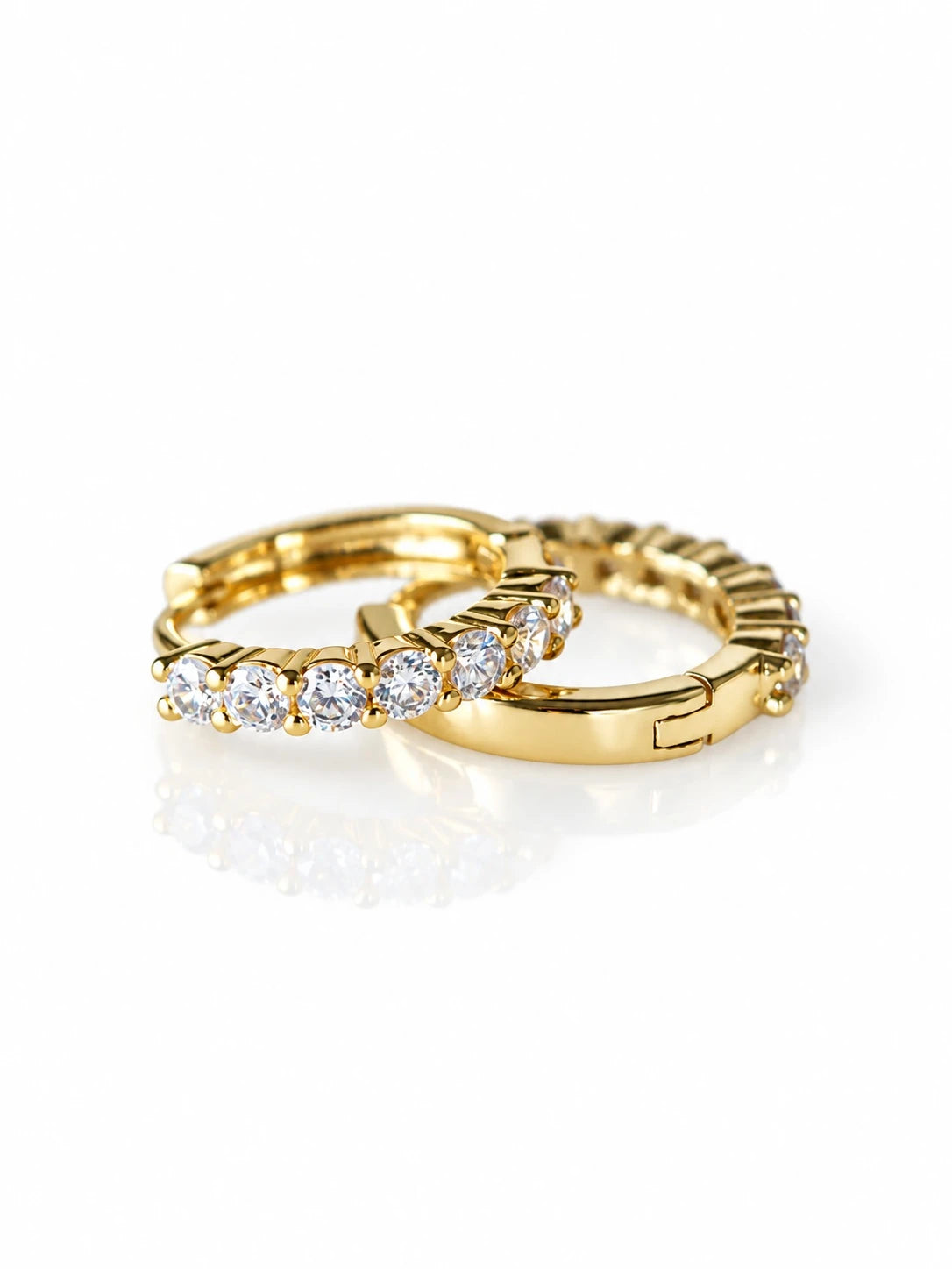 Gold Round Prong Hoops on a white background