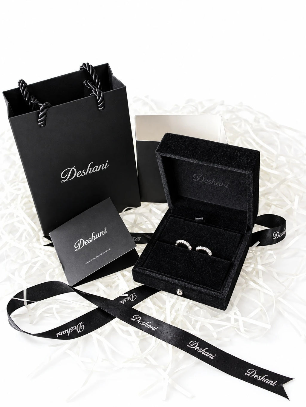 Silver Round Prong Hoops in Deshani gift-ready packaging