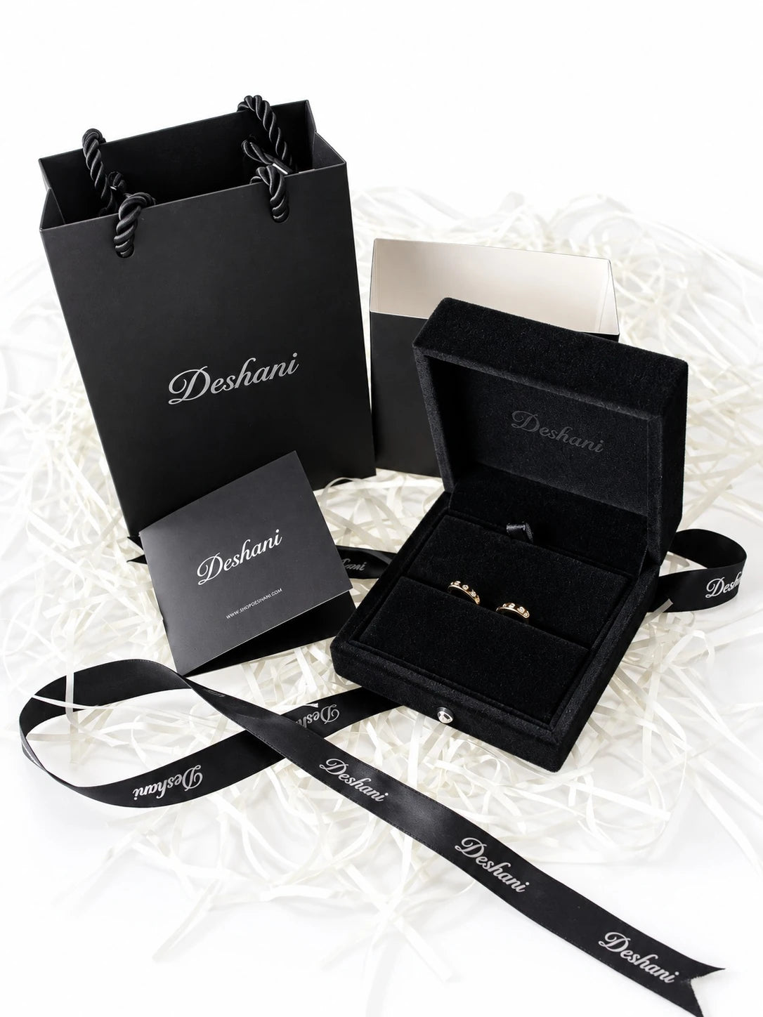 Gold Dot CZ Huggies in Deshani gift-ready packaging