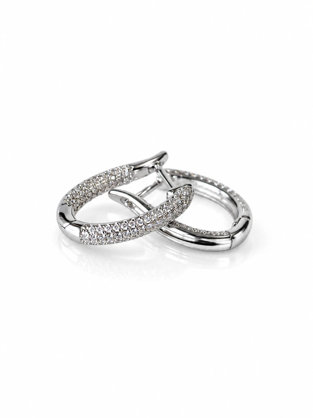 Silver Pave Oval Hoops on a white background