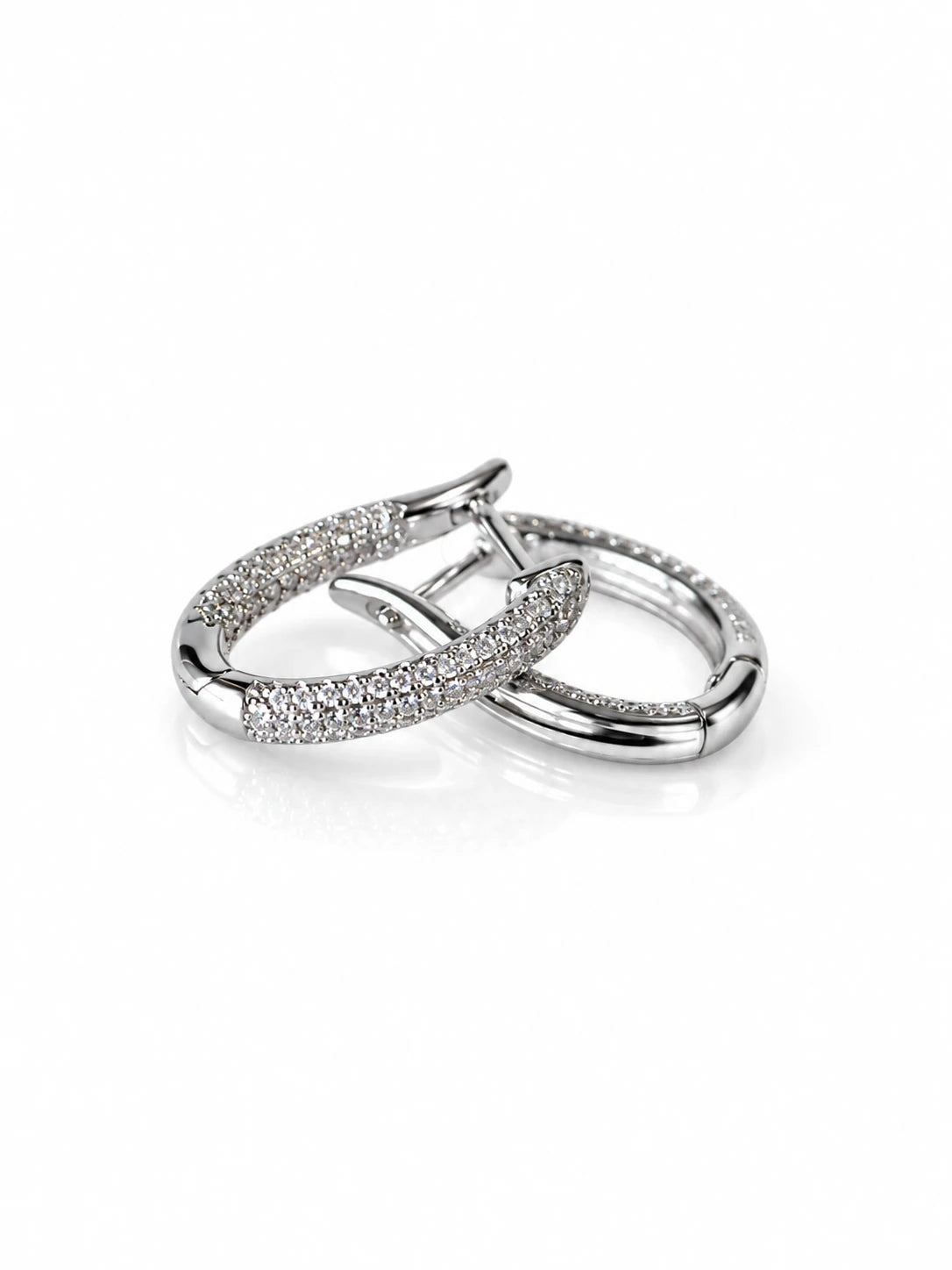 Silver Pave Oval Hoops on a white background