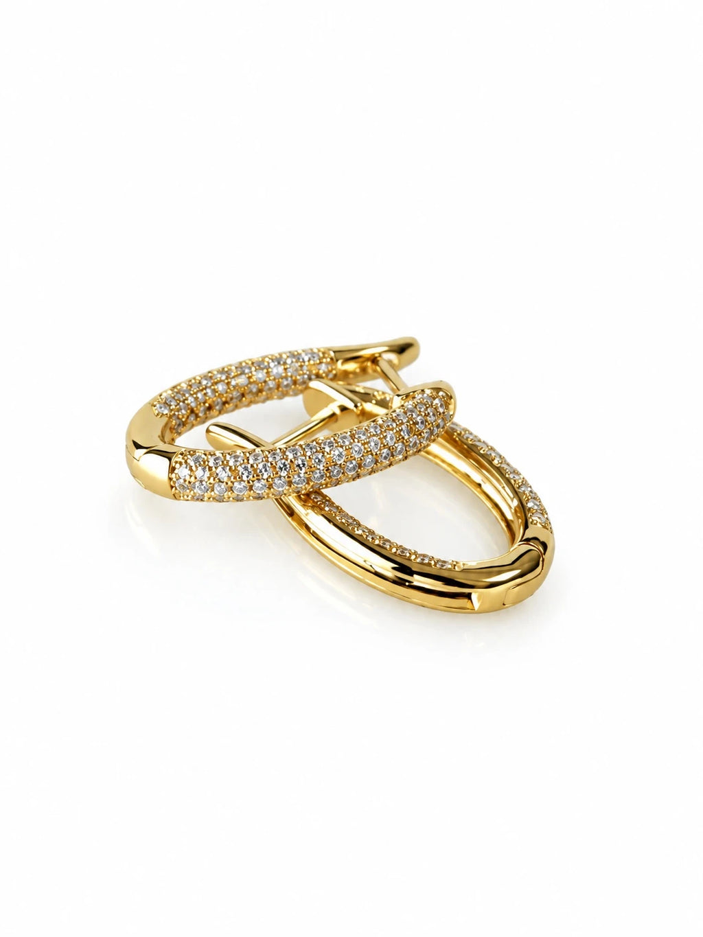 Gold Pave Oval Hoops on a white background