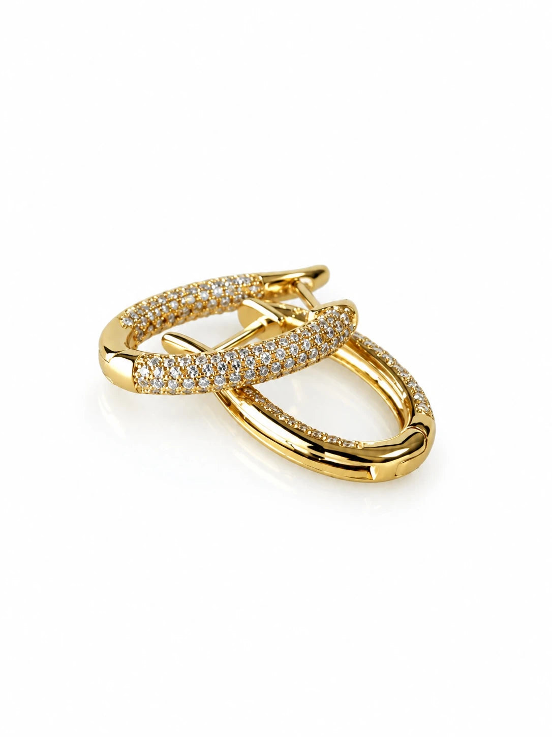 Gold Pave Oval Hoops on a white background