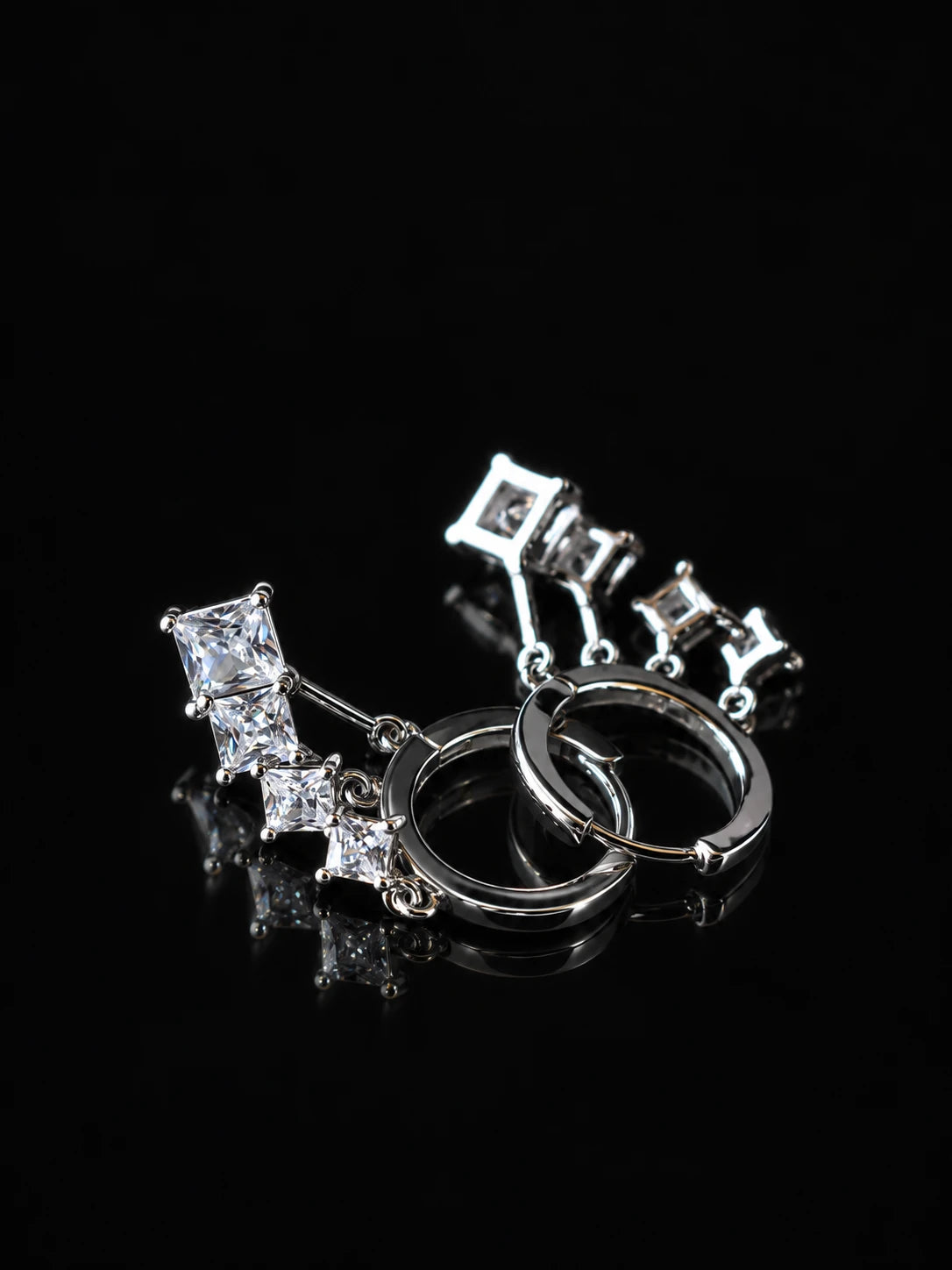 Silver Princess Fan Hoops on a black background