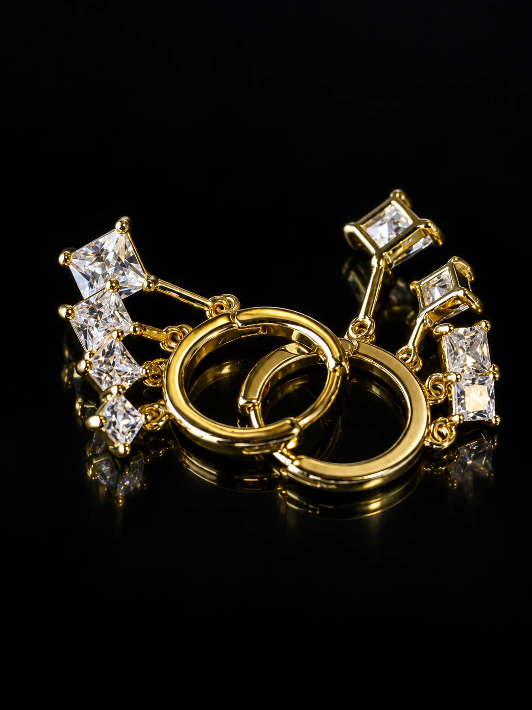 Gold Princess Fan Hoops on a black background