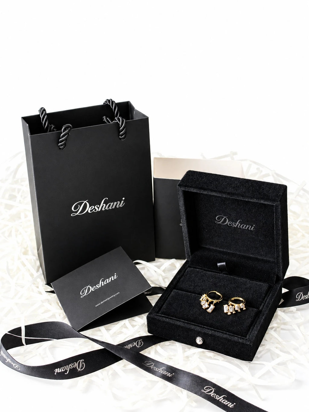 Gold Princess Fan Hoops in Deshani gift-ready packaging