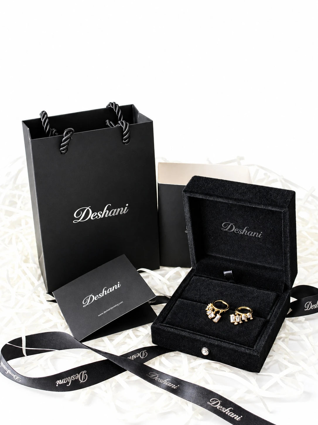 Gold Princess Fan Hoops in Deshani gift-ready packaging