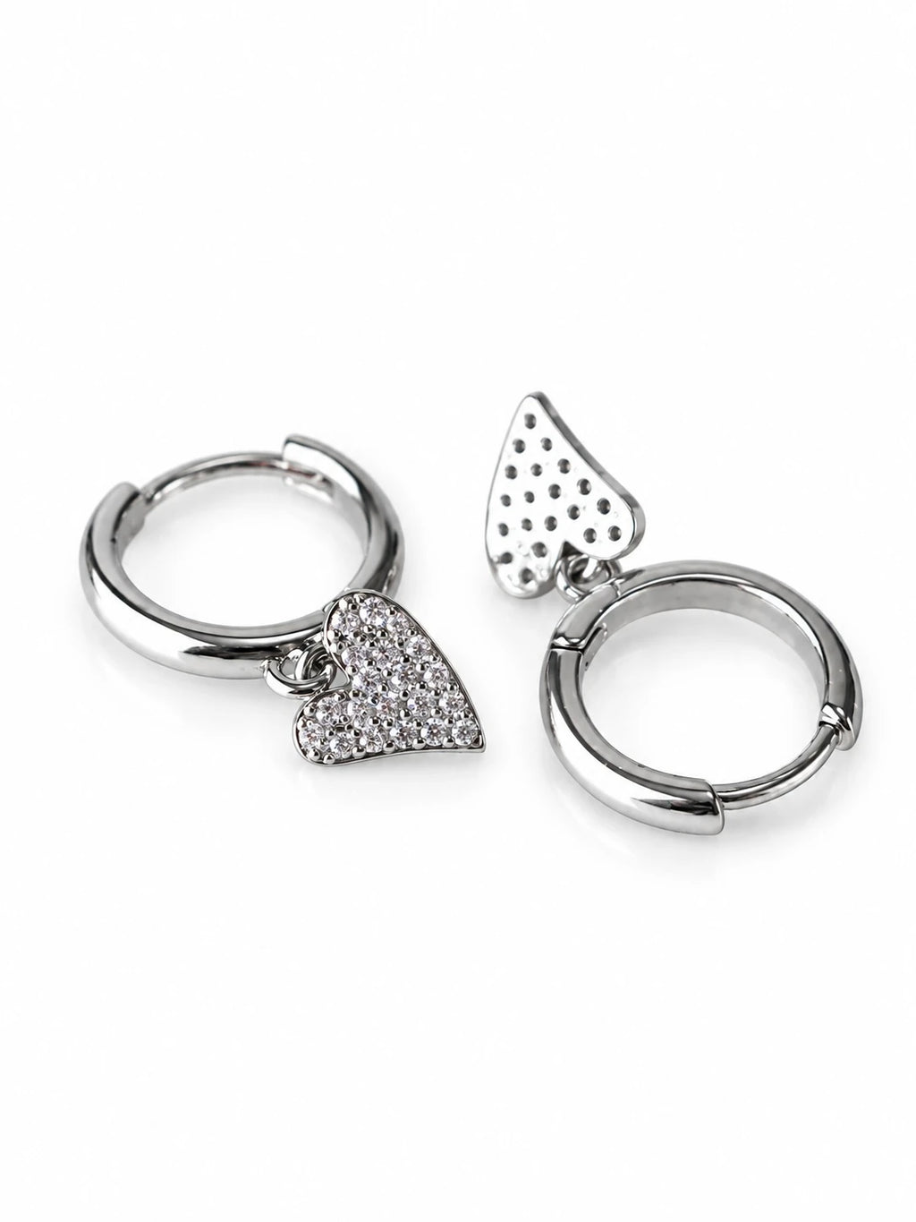 Silver Heart Charm Hoops on a white background