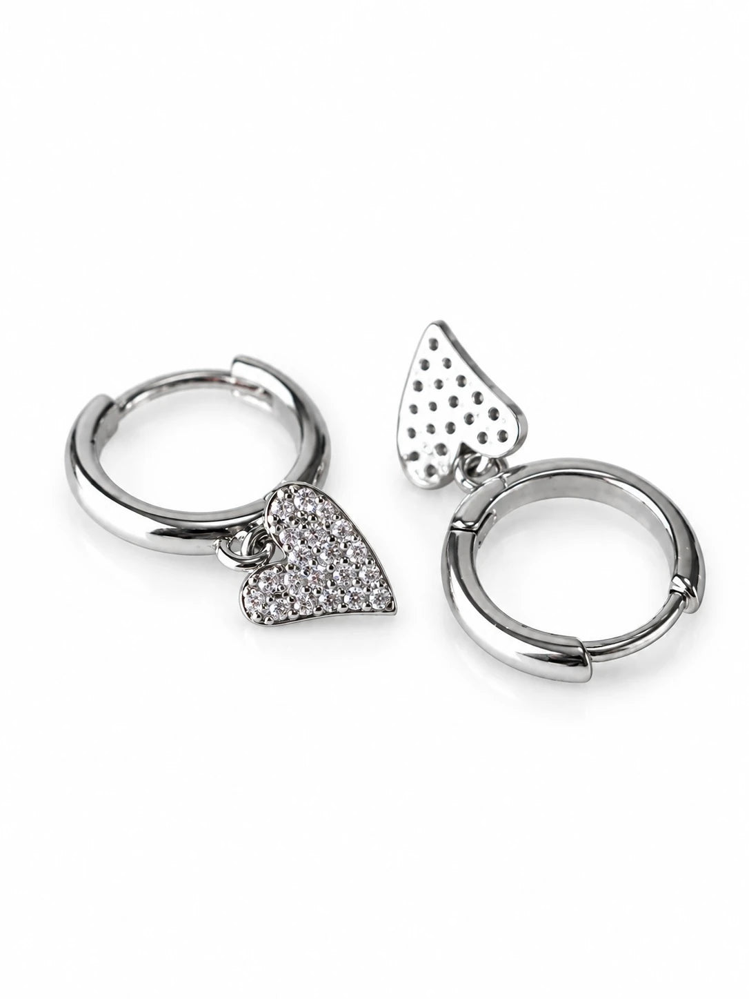 Silver Heart Charm Hoops on a white background