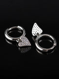 Silver Heart Charm Hoops on a black background