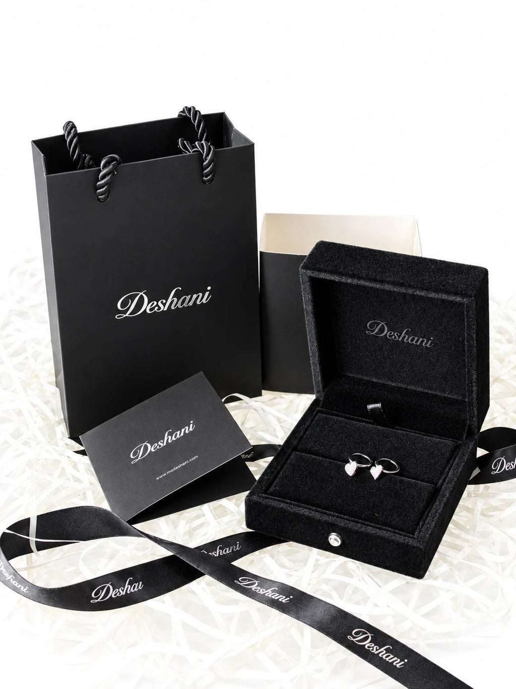Silver Heart Charm Hoops in Deshani gift-ready packaging