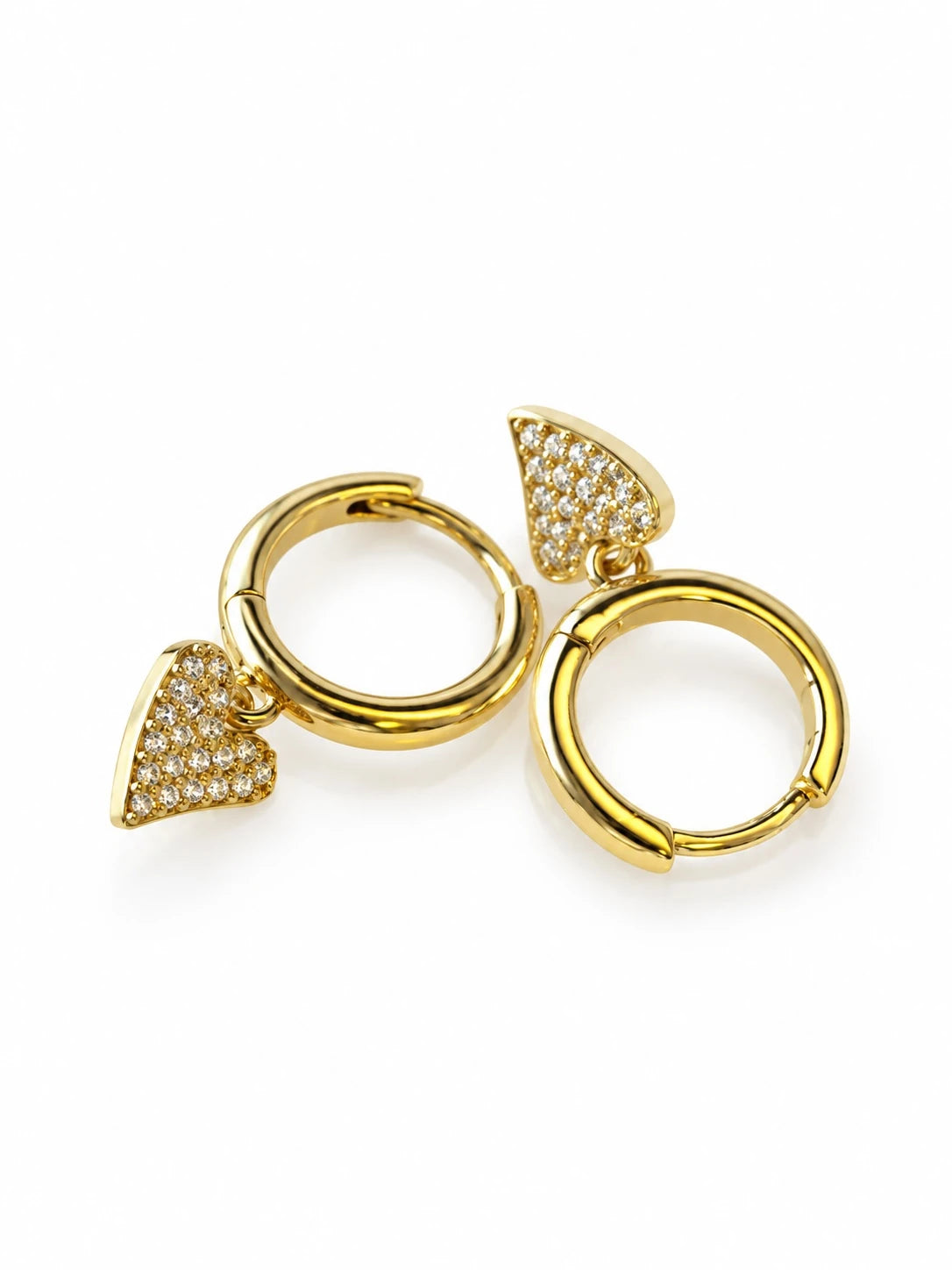 Gold Heart Charm Hoops on a white background