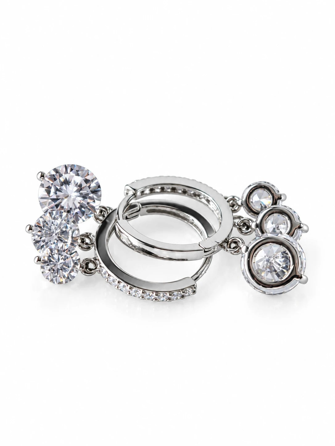 Silver Solitaire Charm Hoops on a white background