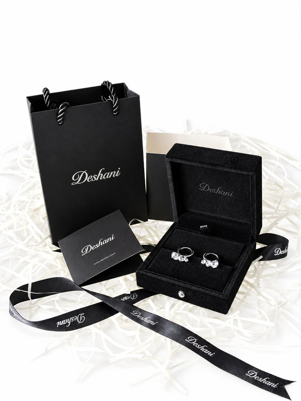 Silver Solitaire Charm Hoops in Deshani gift-ready packaging