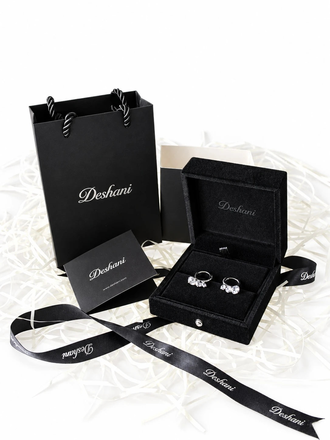 Silver Solitaire Charm Hoops in Deshani gift-ready packaging