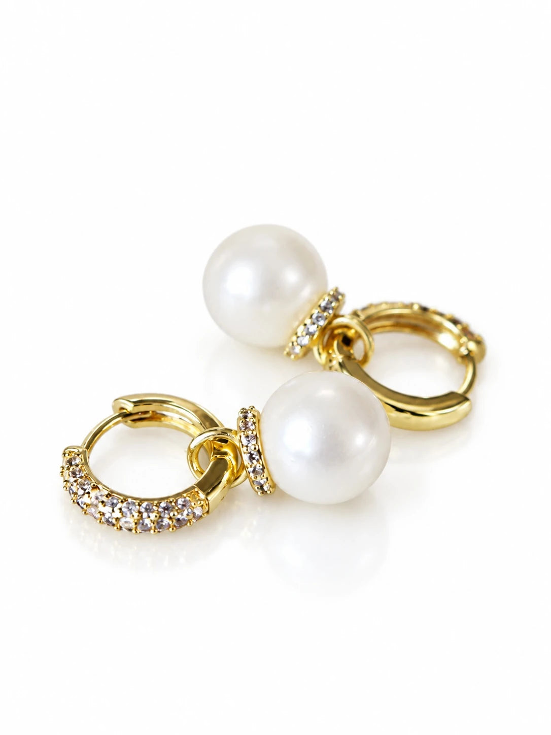 Gold Pearl Drop Hoops on a white background