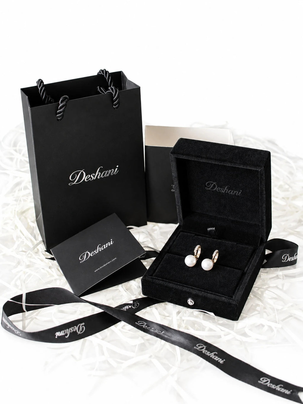 Gold Pearl Drop Hoops in Deshani gift-ready packaging