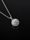 Silver Double Halo Pendant Necklace on a white background