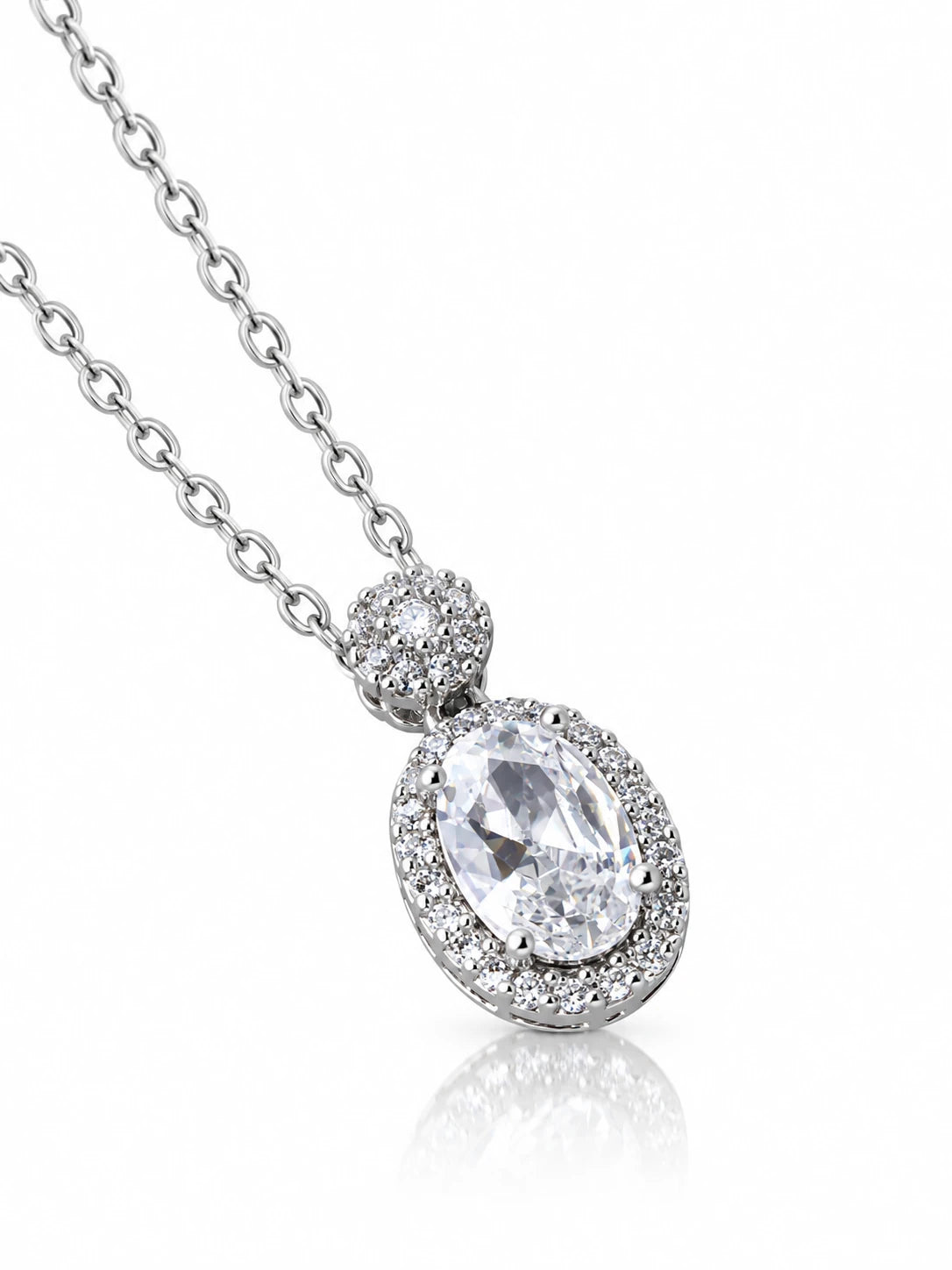 Silver Oval & Marquise Necklace