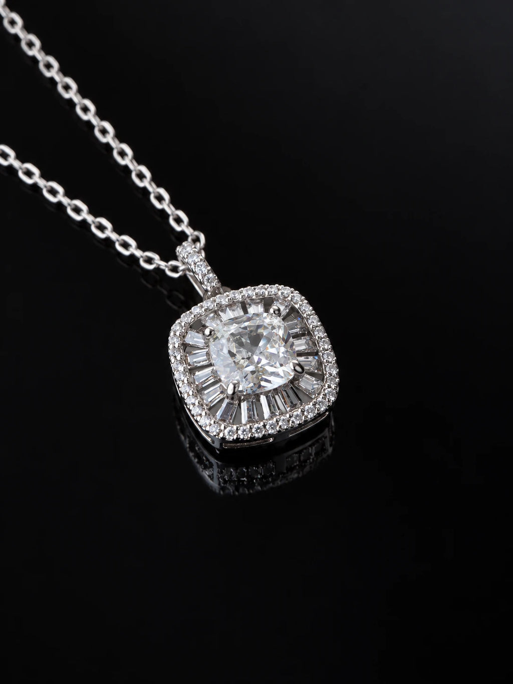 Silver Pavé Cube Necklace on a black background