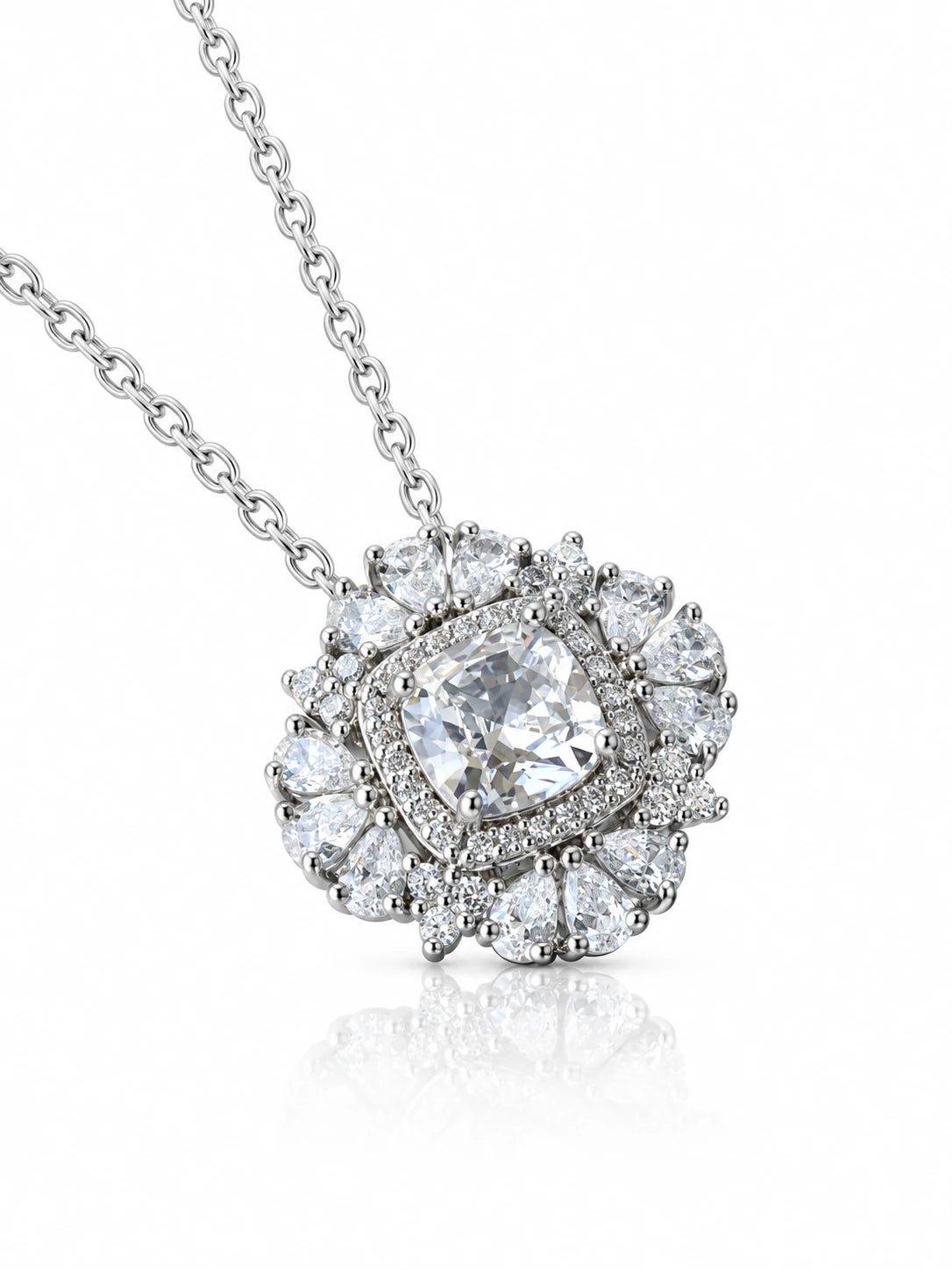 Silver Floral Cluster Necklace