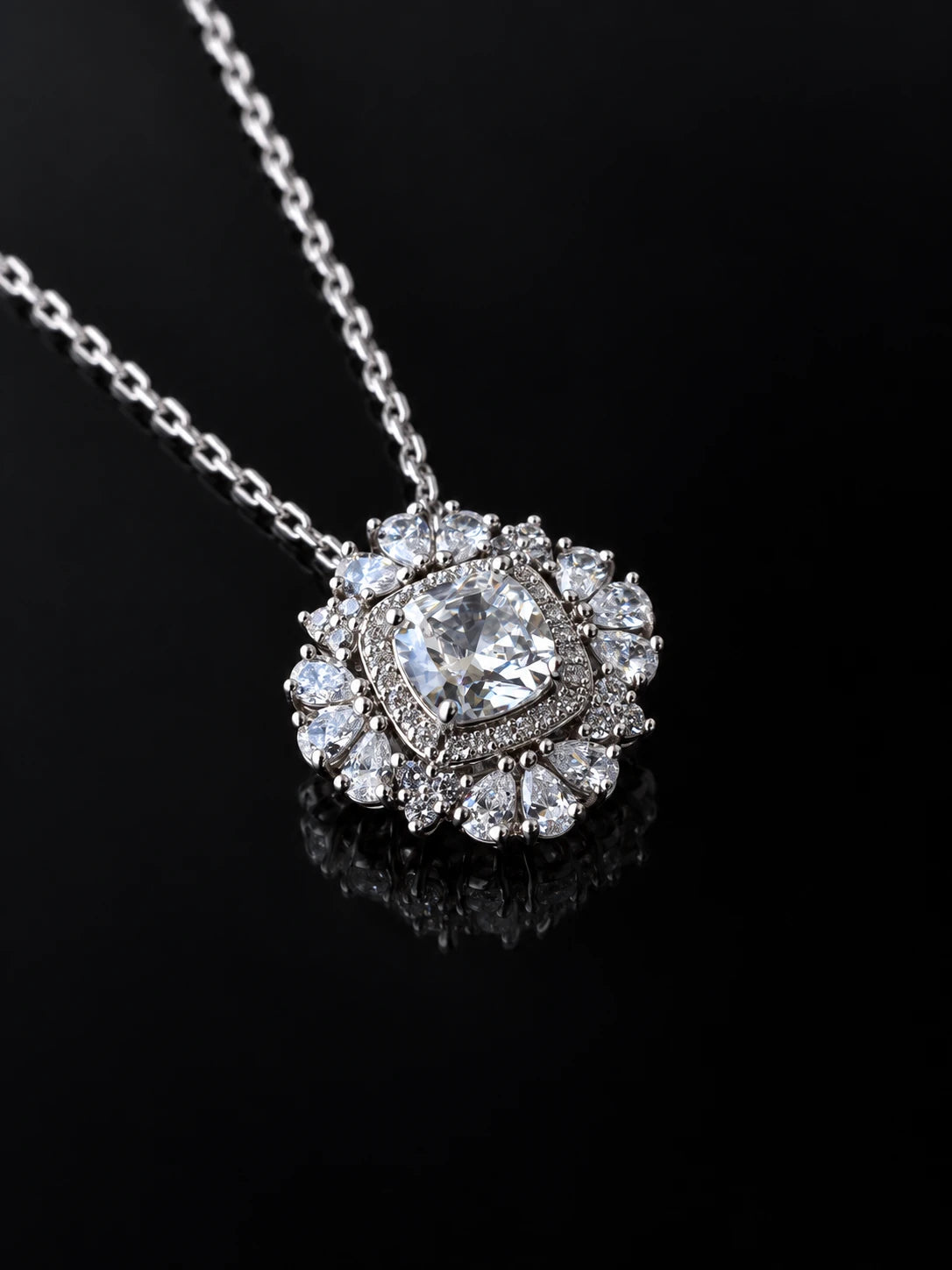 Silver Floral Cluster Necklace