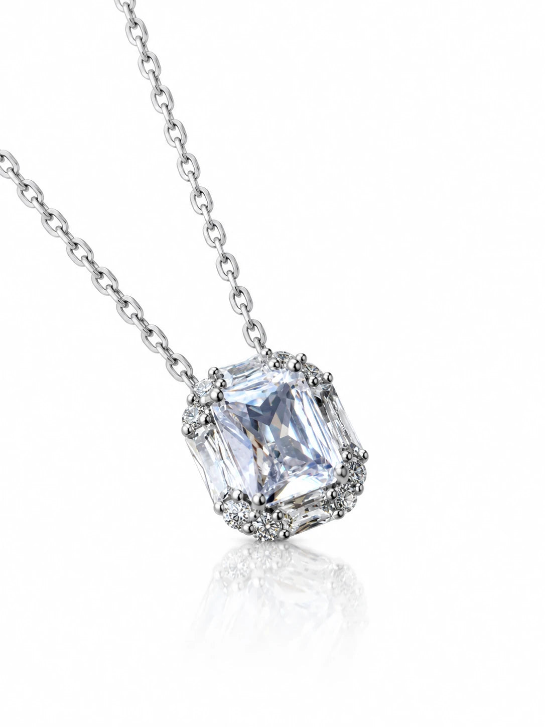Silver Square Solitaire Necklace