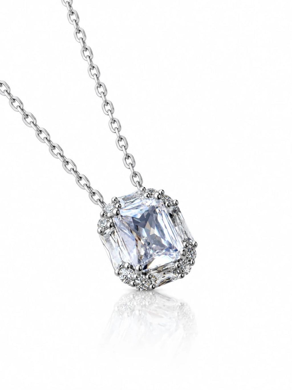 Silver Square Solitaire Necklace on a white background