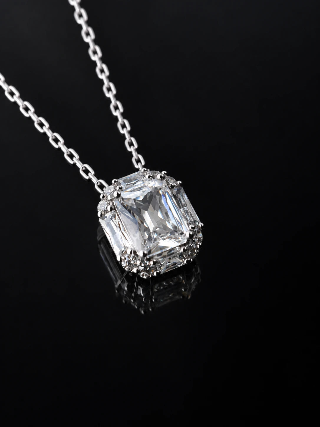 Silver Square Solitaire Necklace