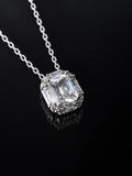 Silver Square Solitaire Necklace on a black background