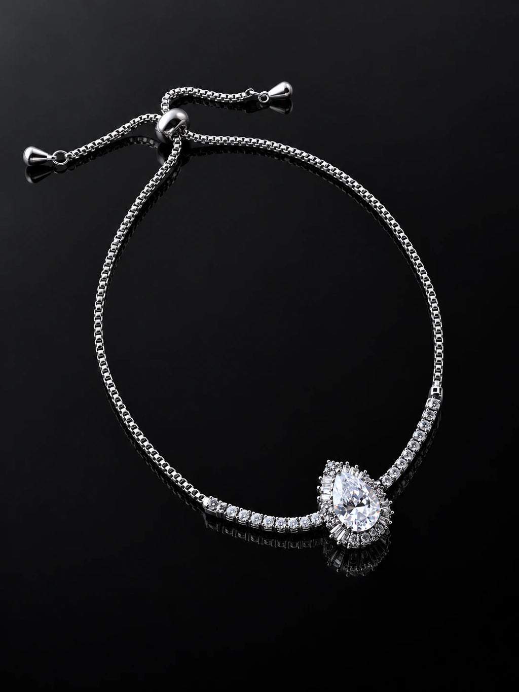Pear & Baguette CZ Bracelet on a black background