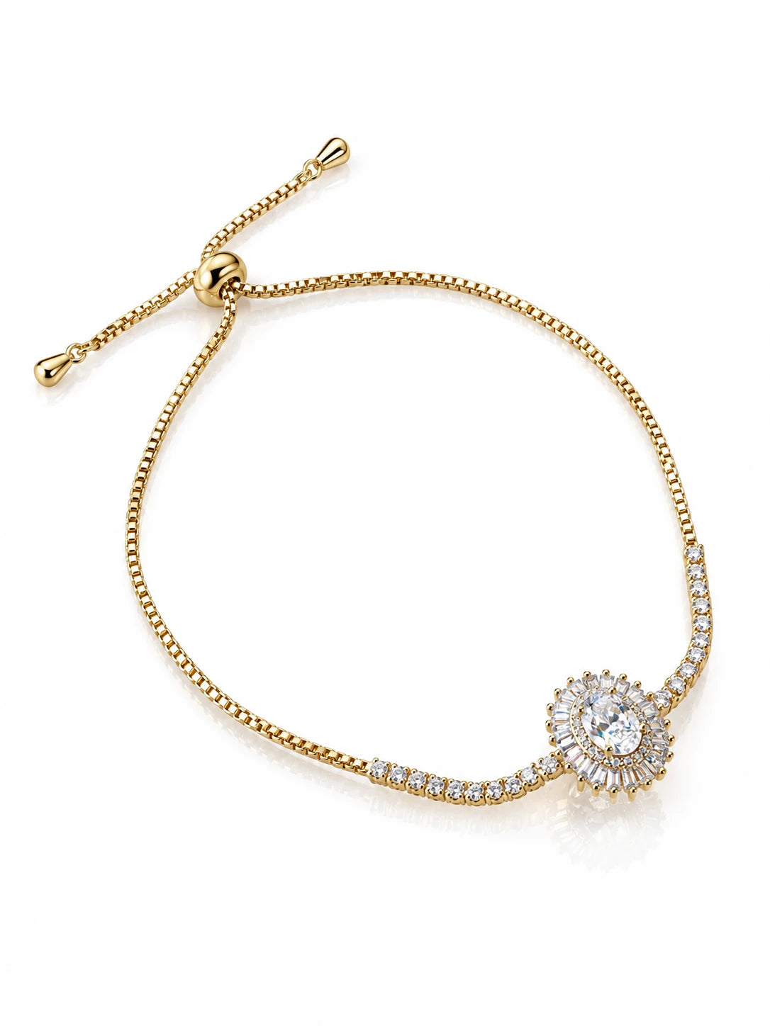 Oval Double Halo Gold Bracelet