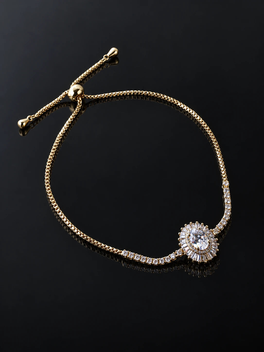 Oval Double Halo Gold Bracelet