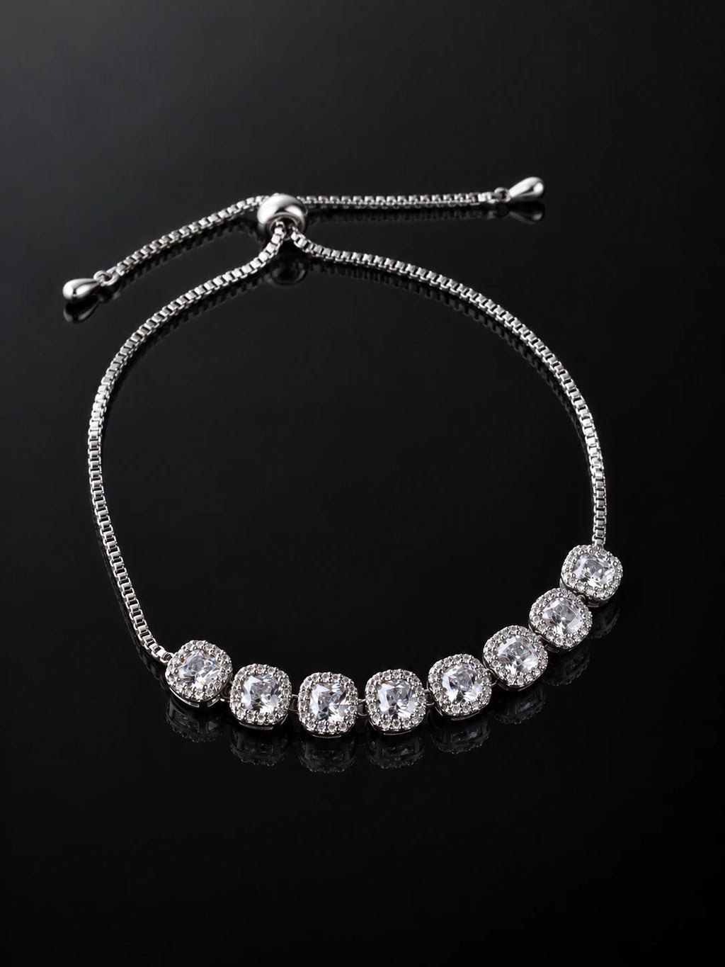Silver Pavé U-Cuff Bracelet on a black background
