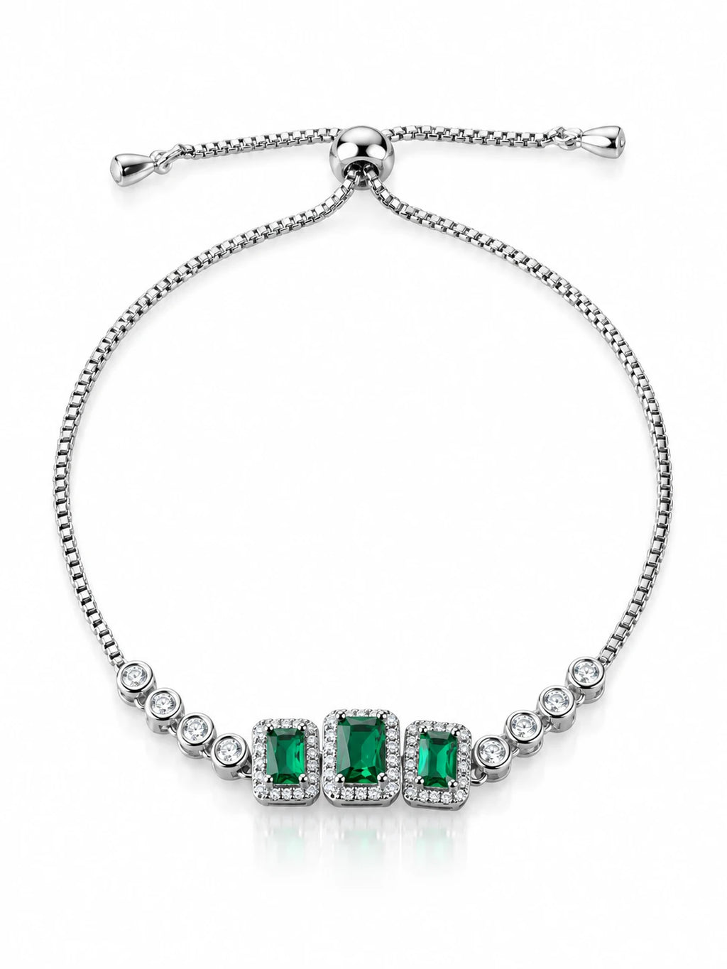 Silver Emerald-Cut Pavé Bracelet on a white background