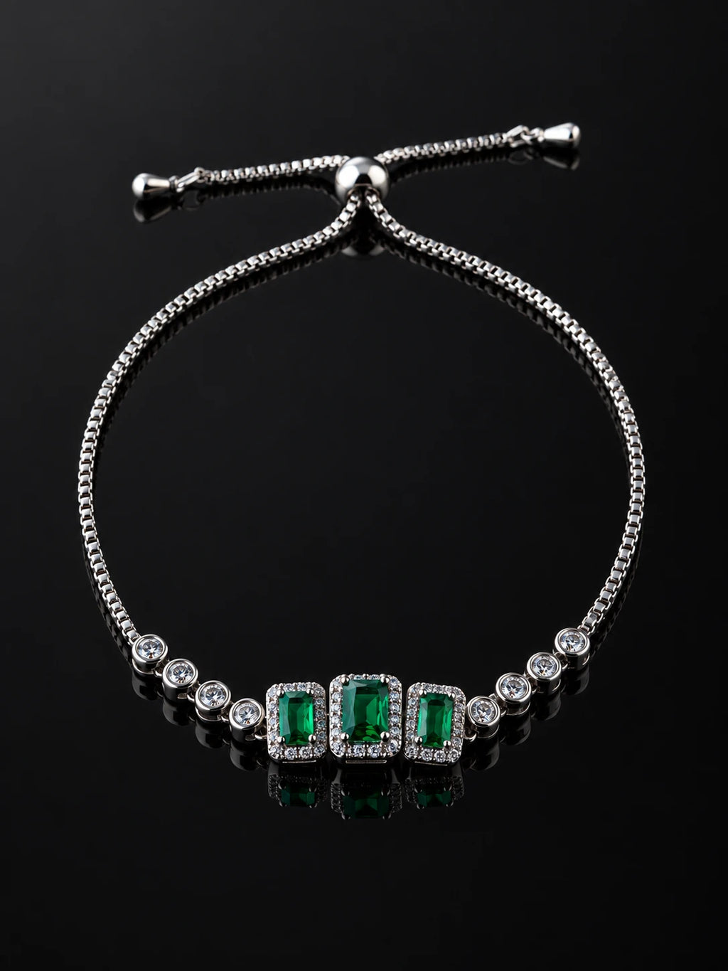 Silver Emerald-Cut Pavé Bracelet on a black background