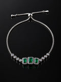 Silver Emerald-Cut Pavé Bracelet on a black background
