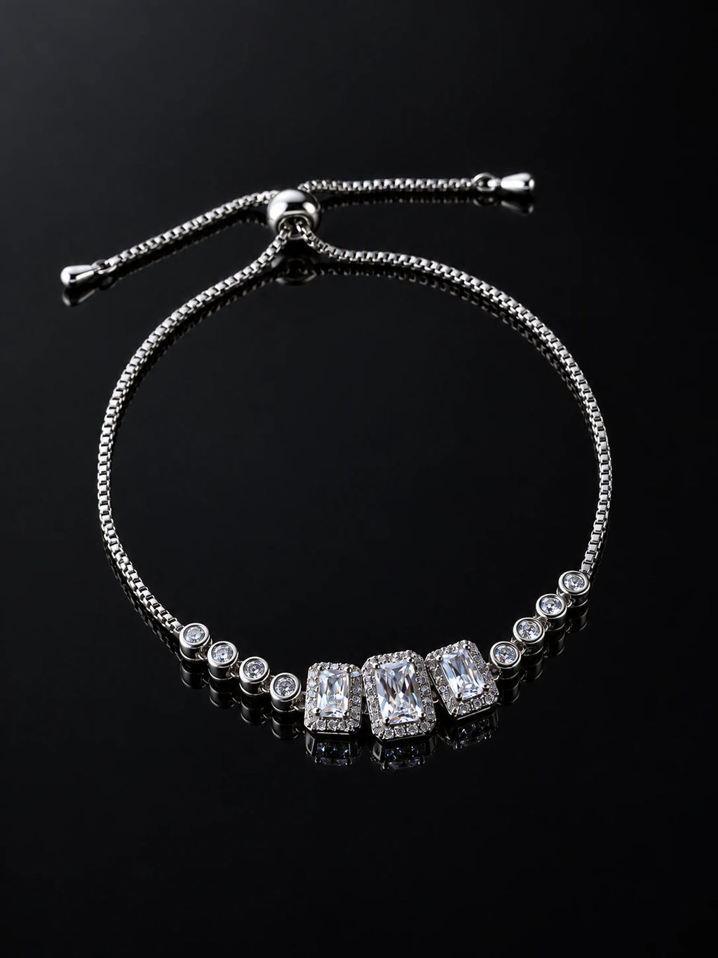 Silver Baguette Pavé Bracelet on a black background