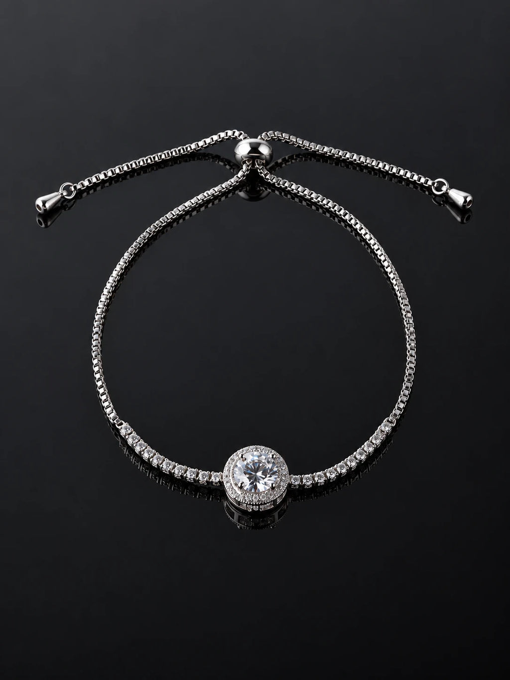 Silver Oval Pavé Bracelet on a black background