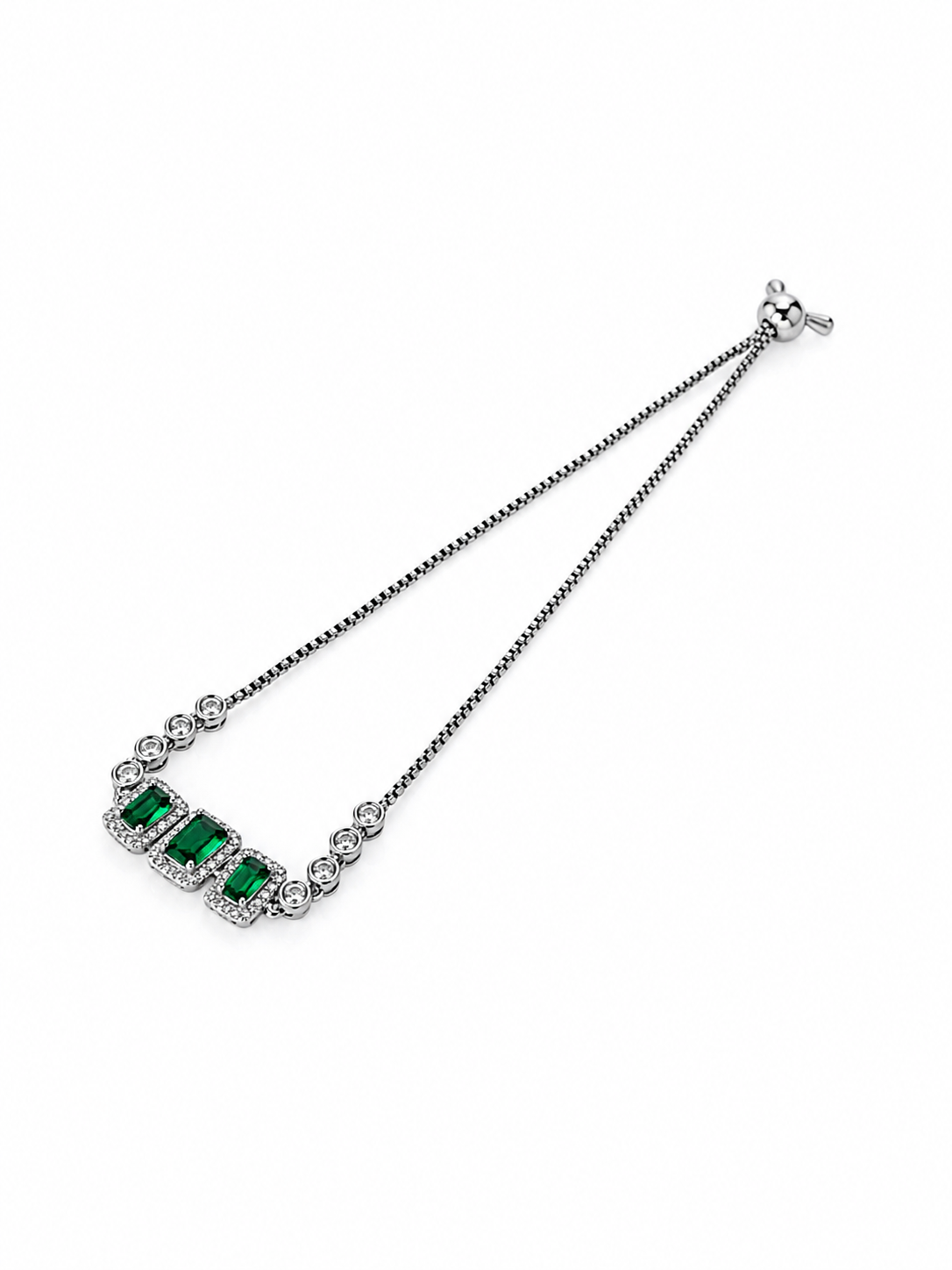 Silver Emerald-Cut Pavé Bracelet