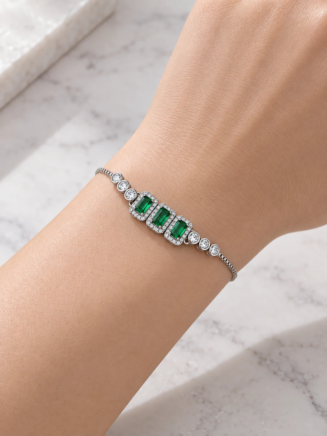 Silver Emerald-Cut Pav¡§| Bracelet
