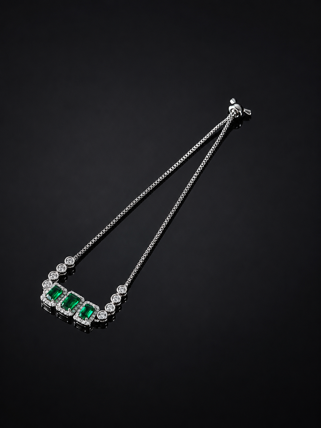 Silver Emerald-Cut Pavé Bracelet